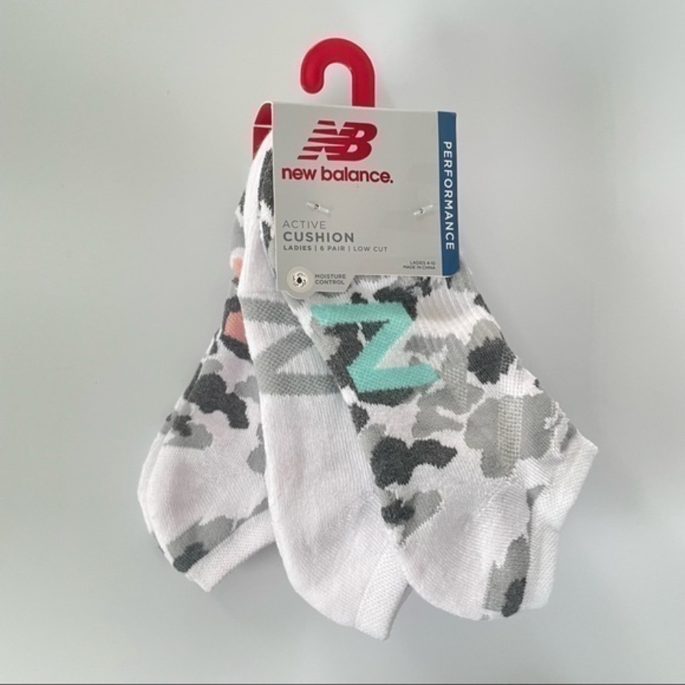 New Balance women’s low cut socks white gray green orange 6 pack size 4-10